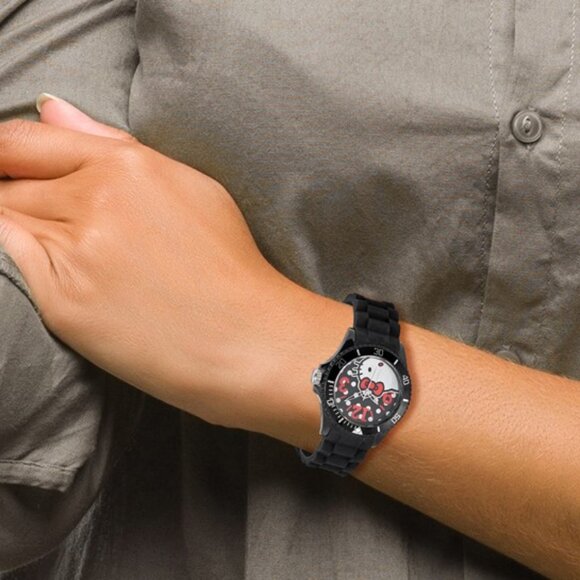 Hello Kitty Black Dial Black Silicone Strap Watch - Picture 2 of 2